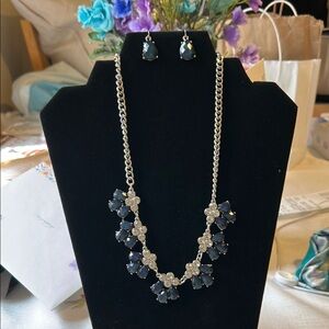 Charming Charlie Silver and Blue Necklace with Matching Earrings